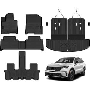 AUXKO All Weather Floor Mats Cargo Mat Rear Back Seat Protector Fits for Kia Sorento Gasoline 2021-2025 2026 TPE Liner Sorento Gasoline Accessoires Odorless Anti-Slip Black