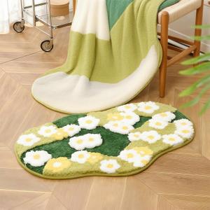 GIB 3D Moss Floral Bathroom Rug 24"x47", Flower Accent Ultra Soft Absorbent Non-Slip Washable Bath Mat for Bathroom Floor, Aesthetic Fluffy Shaggy Microfiber Mat for Bedroom