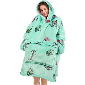 Narecte Cozy Oversized Blanket Hoodie Wearable Blanket Adults Soft Hooded Blanket Hoodie Birthday Gifts for Women Christmas (Plants)
