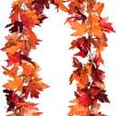 DearHouse 2 Pack Fall Garland Maple Leaf, 5.9Ft/Piece Hanging Vine Garland Artificial Autumn Foliage Garland Thanksgiving Decor for Home Wedding Fireplace Party Christmas (Red)