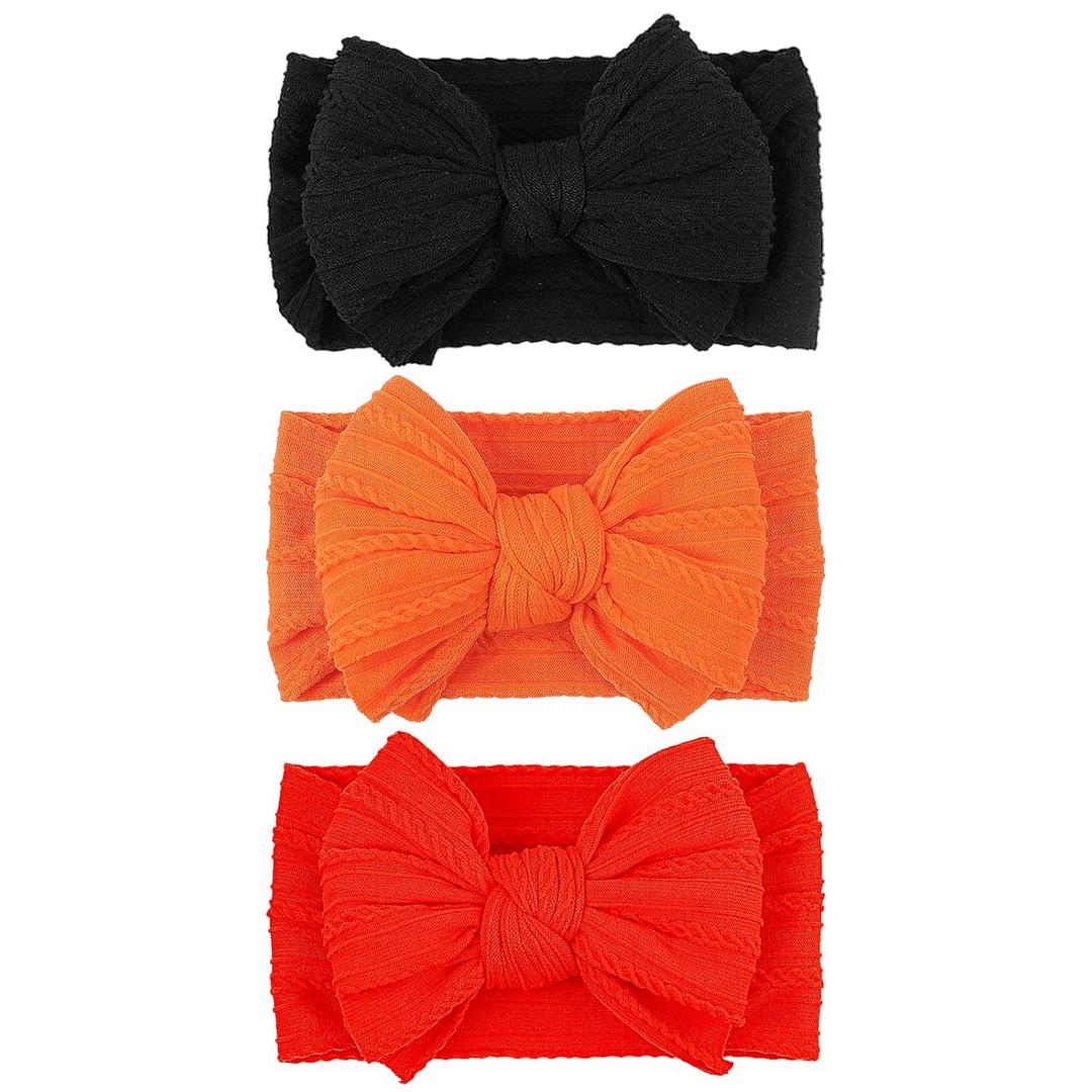 LemonSpce Handmade Halloween Thanksgiving Baby Bows for baby girls Stretchy Nylon Hair Bands Hair Accessories with Orange Headbands Bows for Newborn Baby Girls Infant Toddlers Kids Bow (Orange Black)