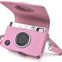 Rieibi Mini EVO Case - Vintage PU Leather Protective Case for Fuji Instax Mini EVO Instant Camera - Removable bag with Adjustable Shoulder Strap Battery Charging Port - Pink