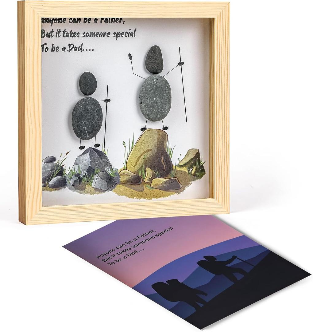 Dad Pebble Art Handcrafted 3D Rock Picture for Father from Son or Daughter Thoughtful Fathers Day or Birthday Gift Wall Art Decor (For Father)