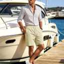 Men's Corduroy Shorts Casual Elastic Drawstring Lightweight Summer Beach Shorts with Pockets (Beige, L)
