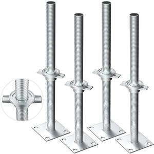 4 Pack 17" Hollow Heavy-Duty Adjustable Scaffold Leveling Jack with Base Plate, Galvanized Steel Screw Jack Baker Style Scaffolding for Construction, Bridges & Uneven Ground