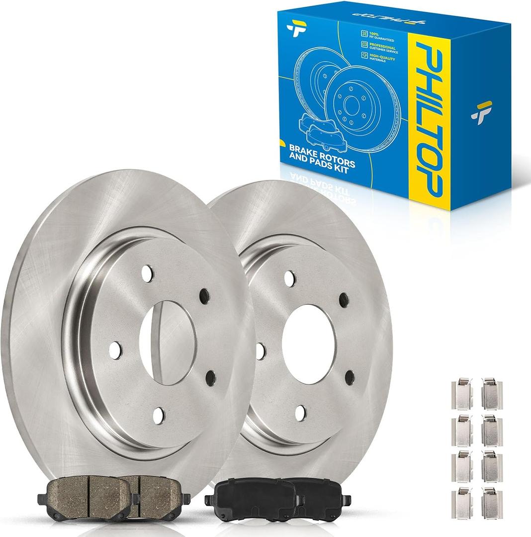 PHILTOP Rear Brake Pads and Rotors kit Fit for Chrysler Town & Country 2008-2012, Dodge Grand Caravan 2008-2012, Dodge Journey 2009-2012, 12” Rear Brakes Rotors Automotive Replacement Brake kits