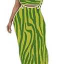 Two Piece Outfits Sexy Skirt Sets Bandeau Jumpsuits for Women Plus Size Outfits for Women Green Striped S