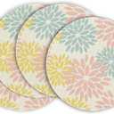Artoid Mode Pink Yellow Blue Dahlia Floral Boho Easter Round Placemats Set of 4, 15 Inch Spring Round Table Mats for Dining Decoration
