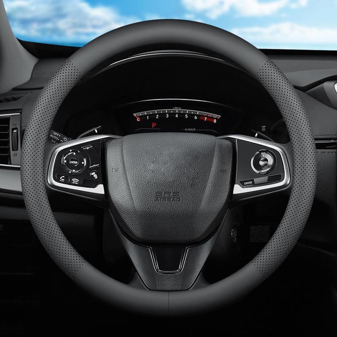 XHRING Car Steering Wheel Cover for Honda Civic Accord CRV HRV Pilot Passport Odyssey Insight Fit Ridgeline Clarity LX EX EXL Si Hatchback Sport Hybrid Touring Accessories, 2024 Leather Black 15''