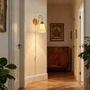 2 Pack Modern Ceramic Gold Plug in Cord Wall Sconce Wall Lighting with Pull Chain Switch, Indoor Wall Lamp Light Fixtures Curve Arm for Living Room Bedroom Bedside Kitchen Home Office