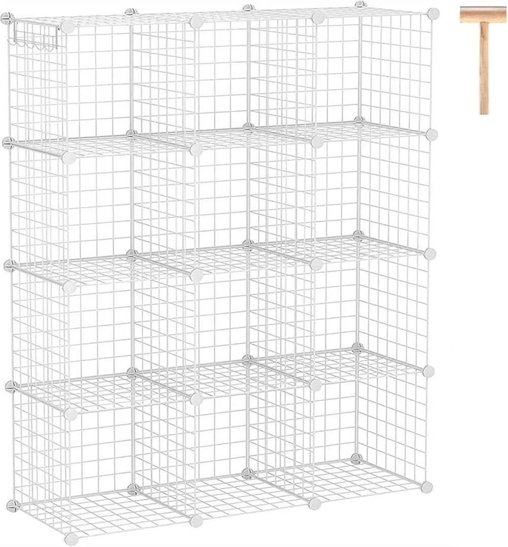 C&AHOME Wire Cube Storage, 12-Cube Storage Organizer Metal, C Grids Storage Bins Shelving, Modular Bookshelf Shelf, Closet Cabinet Ideal for Bedroom, Office 36.6L x 12.4W 48.4H White