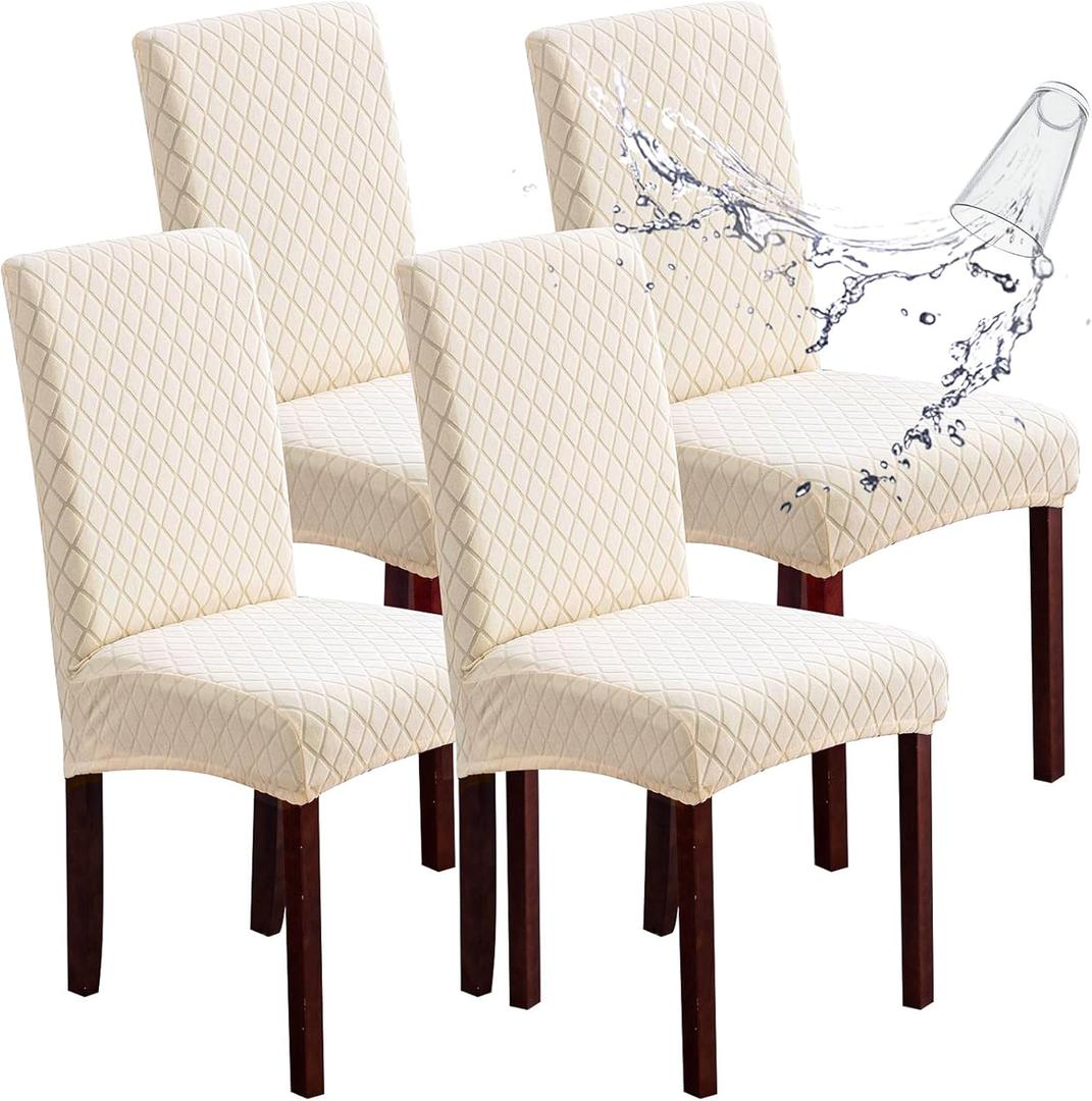 Genina Waterproof Chair Covers for Dining Room Set of 4, Dining Chair Cover Removable Parson Chair Slipcover Chair Protectors Covers for Kitchen (Argyle-Beige, 4 PCS)