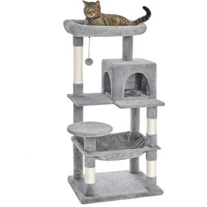Catinsider 46.5 inches Cat Tree Multi-Level Cat Tower with Sisal-Covered Scratching Posts, Plush Perches, Hammock and Condo for Cats Light Gray