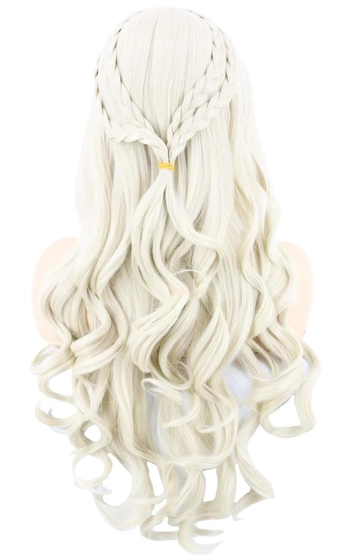 Women Wigs Beige Long Curly Wavy Cosplay Halloween Costume Party Wigs