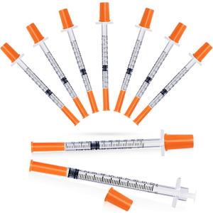 Insulin Syringe with Needle, 30G 5/16"(8mm) 1cc Inch, Individually Wrapped, Pack of 100