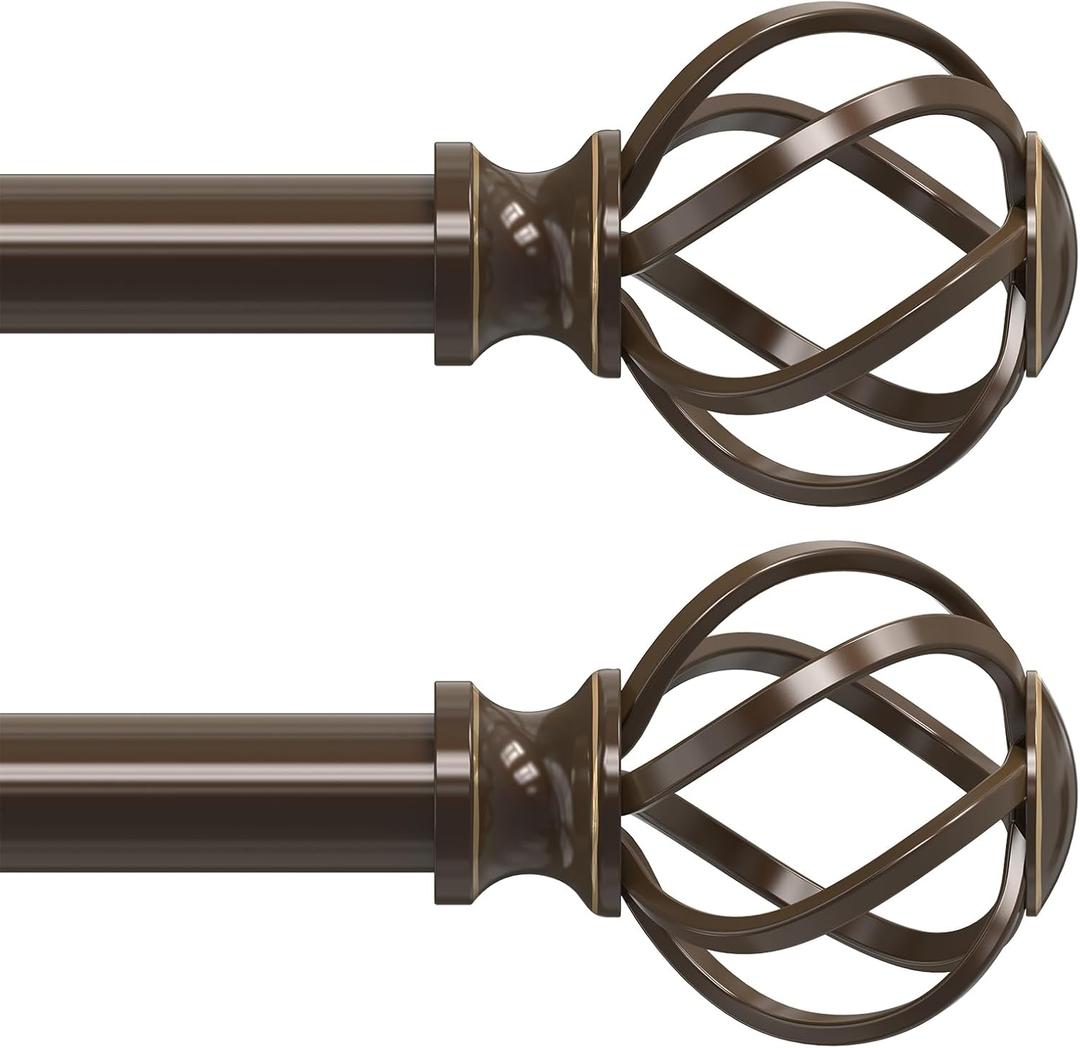 2 Pack Curtain Rods for Windows 48 to 84 Inch(4-7 Feet),3/4" Diameter Bronze Drapery Rods with Twisted Cage Finials,Size:36-88 Inch (36"-88"|2 Pack, Bronze)