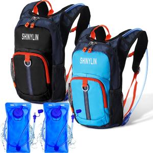 2 Pcs Kids Hydration Backpack with 1.5l Water Bladder Lightweight Kids Hiking Backpack Water Rucksack for Boys Girls Climbing Running (Blue, Black)