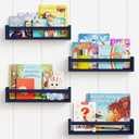 Forbena Navy Blue Floating Book Shelves for Nursery Boy, Decorative Wall Bookshelf for Kids Room, Small Wood Floating Shelves Wall Mounted for Boys Bedroom Bathroom (Set of 4, Blue) (16.5 Inch)