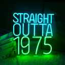 Straight Outta 1975 Neon Light Sign Celebrate 50th Men and Women Birthday Party Happy Fifty Years Old LED Sign Best Age 50 and Fabulous for Bedroom Home Man cave Party Wall Decor