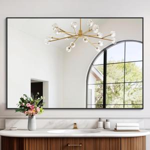 COFENY Black Bathroom Mirror for Wall, 32x48 Inch Rectangle Mirrors with Metal Frame, Modern Vanity Wall Mirror Decor for Bathroom Living Room, Entryway Hangs Horizontal or Vertical
