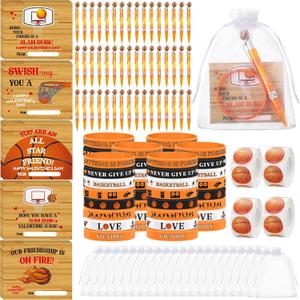32 Set Basketball Valentines Gifts Include Basketball Valentines Cards Pens Sports Silicone Bracelet Stickers Exchange Gift Bulk Basketballs Party Favors for Valentine Goodie Bags Stuffers