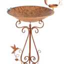VEWOGARDEN Large Metal Standing Bird Bath and Feeder Combo with Folding Bracket for Outside Garden Yard Patio Decoration, Brass