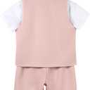 LOLANTA Short Suit for Boys Summer Wedding Ring Bearer Outfit Graduation 6 Pieces Shirt Vest Shorts Set (Pink)