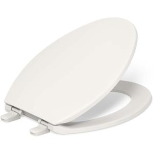 Kohler K-20110-96 Brevia Elongated Toilet Seat with Grip-Tight Bumpers, Quiet-Close Seat, Quick-Attach Hardware, Biscuit