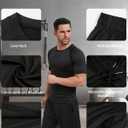 5Pcs Men Compression Workout Set Compression Pants Shirt and Jacket (Black, XL)