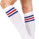 Retro Classic Triple Stripes knee length stockings for both men and women sporty knee high three stripe tube socks (White)