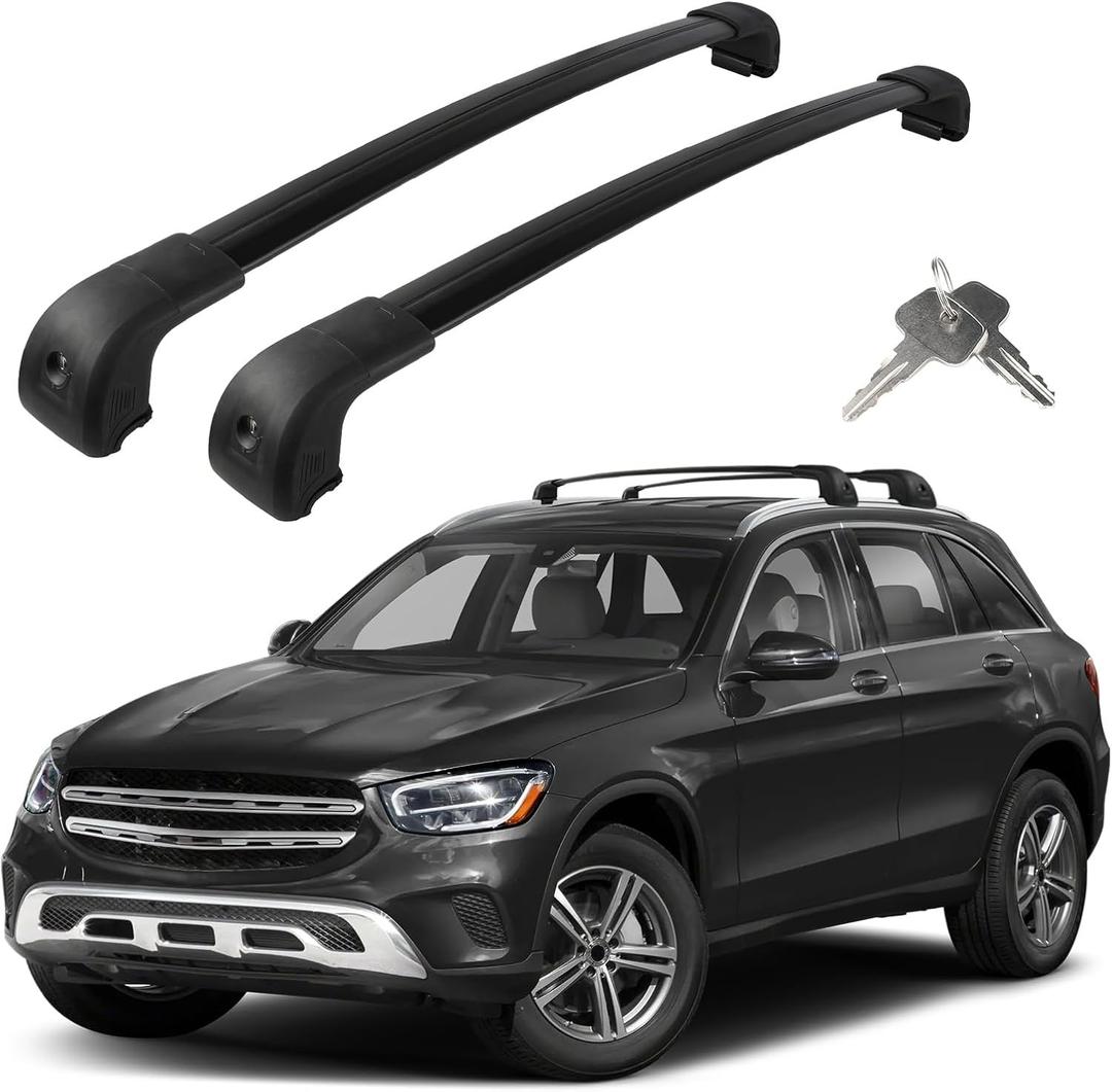 Roof Rack Cross Bars Compatible with Mercedes Benz GLC 2016-2022 with Flush Side Rails (Not for Coupe and Raised Rails), Adjustable Aluminum 300 LBS Anti-Theft Lock Cargo Carrier Rooftop Crossbar