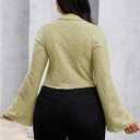 WDIRARA Women's Plus Size Lace Bell Long Sleeve Top Button Front Collared V Neck Y2K Shirts (Green, XL)