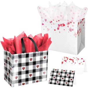 ysmile Large Valentine Gift Bag with Wrapping Tissue for Women Men Happy Anniversary Bag 12.6" Heart 2 Pack