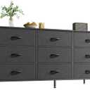 Huuger 9 Drawer Dresser, 47 Inch Dresser TV Stand for 50, 55 Inch TV, Entertainment Center with Drawers, Fabric Chest of Drawer for Bedroom, Closet, Black