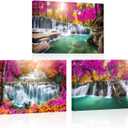 FuShvre Waterfall Wall Art Forest Canvas Picture Prints Photograghic Modern Nature Painting for Home Wall Decor Framed 16x24 inches each piece