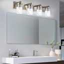 BONLICHT 4-Light Bathroom Light Fixtures Brushed Nickel Wall Sconce Lighting Modern Vanity Lights with Seeded Glass, Industrial Bathroom Farmhouse Wall Lamp for Mirror Kitchen Bedroom Living Room