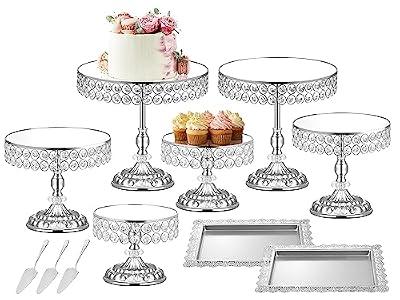 12 Pieces Silver Cake Stand Set, Vintage Cake Display Stand with Crystal Edge and Cupcake Display Tray, Dessert Table Display Set for Wedding Party Baby Shower Anniversary Celebration