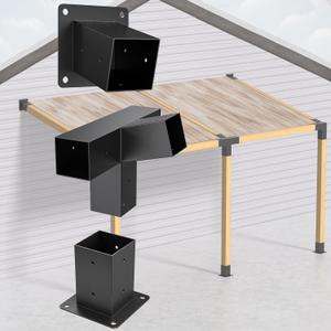 Heavy Duty 15Slanted Roof Wall Mount 4x4 Pergola Bracket Kit,TROPTOLKY Angled 4x4 Wood Post Bracket,DIY Pergola Gazebo Kit 4-Way(3PCS)
