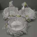 Honeydak 3 Pcs 9 Inch Wedding Flower Girl Baskets with Foldable Handle, Satin Lace Bowknot Baskets for Wedding Flower Girl (White)