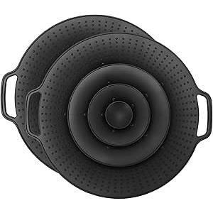 Pack of 1 Silicone Splash Guards, Black Boil Over Protection, Cooking Protection, Splash Guard Pans, Pot Lid with Double Ear Splash Guard, for Pots and Pans, Microwave Lid, Splash Guard