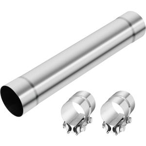 LCGP 3 Inch Straight Exhaust Pipe, 3" Stainless Steel Straight Muffler Replacement Pipe, 20" Length Mandrel Exhaust Tube with Two Lap Joint Band Clamps(New Version)