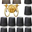 Set of 10 Small Lamp Shade Chandelier Lamp Shades, 4 x 5 x 5 Inch Linen Barrel Fabric Lampshade for Table Chandelier(Black)