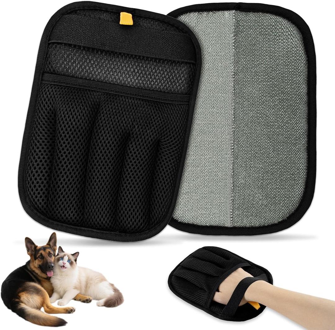 2 PCS 2025 Upgraded Five-Finger Pet Hair Remover Electrostatic Gloves, Pet Hair Removal Glove for Dog Cat Grooming, Durable Dogs Cats Hair Removal Tool for Furniture Car Couch Carpet Clothes (Standard Size)