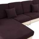 Couch Cushion Covers for Sectional Sofa L Shape Washable Separate Seat Chaise Couch Cover Stretch Sofa Slipcovers with 2 Pcs Pillowcases(3 Seater + 1 Chaise, Brown)