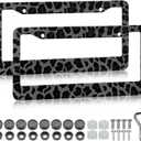 Black Leopard Print License Plate Frame - 2 Pack Animal Leopard Cheetah Print Tags Frames Holder, Car Decorative Tag Frames with Screws Fasteners Caps
