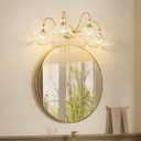 Gold Bathroom Vanity Light, 4-Light Brushed Gold Finish Vanity Light with Floral Clear Glass Shades, Vintage Wall Mount Lighting for Bathroom, Dressing Table