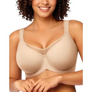 LetsJoli Minimizer Bras for Women Full Coverage Plus Size Comfort T Shirt Unlined Bra with Underwire for Heavy Breast (Brown, M)