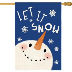 AVOIN colorlife Blue Let It Snow Snowman Snowflake House Flag 28 x 40 Inch Double Sided, Christmas Winter Holiday Yard Outdoor Decorative Flag