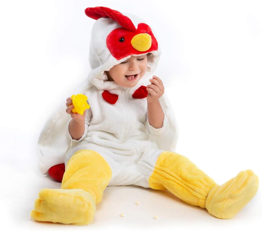 HSCTEK Baby Farm Animal Onesie Costume, Unisex Infant Baby and Toddler Hooded Bodysuit with Footwear 0-4T (2-3T, Chicken)