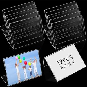 Teling 12 Pcs 3.5 x 5 Inch Acrylic Picture Frame Slant Back Photo Frame Clear Sign Holder Mini Acrylic Display Holder L Shaped Display Stand for Classroom Home Office Decorating Supplies